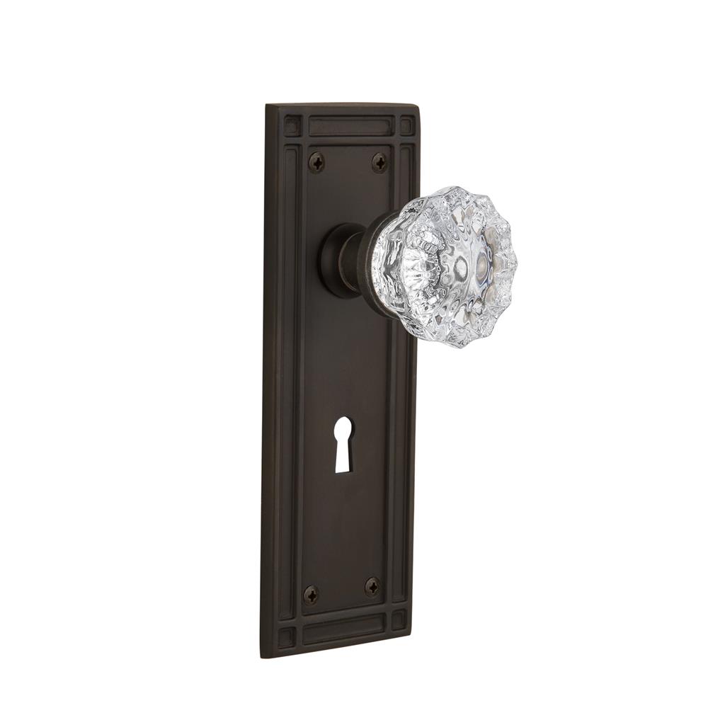 Nostalgic Warehouse 711518  Mission Plate with Keyhole Passage Crystal Glass Door Knob in Oil-Rubbed Bronze